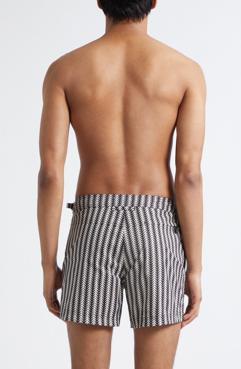 TOM FORD Geometric Print Compact Swim Trunks, Alternate, color, White/ Black