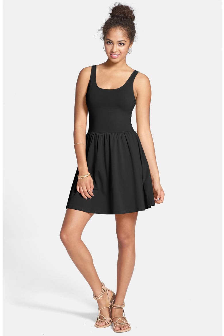 Frenchi® Cross Back Skater Dress, Alternate, color, BLACK