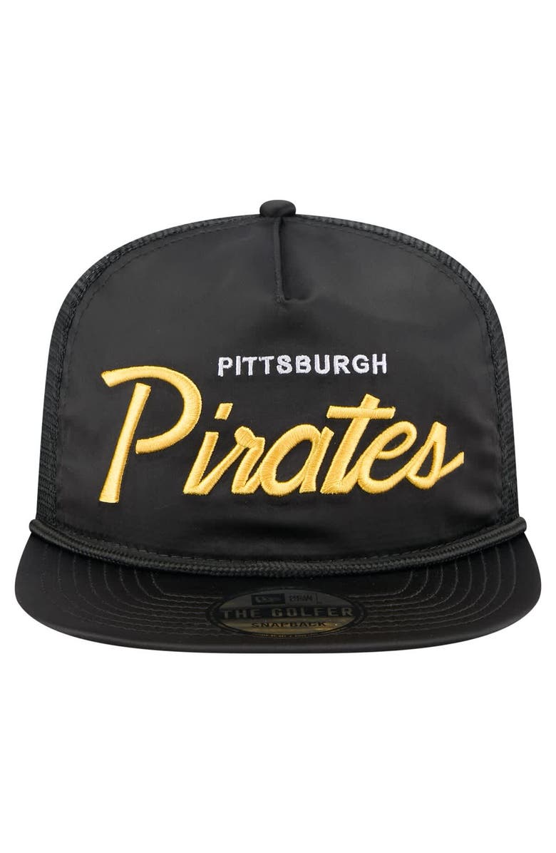New Era Men's New Era Black Pittsburgh Pirates Retro Satin Script Golfer Adjustable Hat, Alternate, color, Black