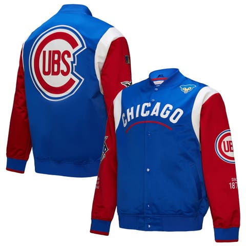 Men's Mitchell & Ness Royal/Red Chicago Cubs Cooperstown Collection Team Origins Satin Full-Snap Jacket
