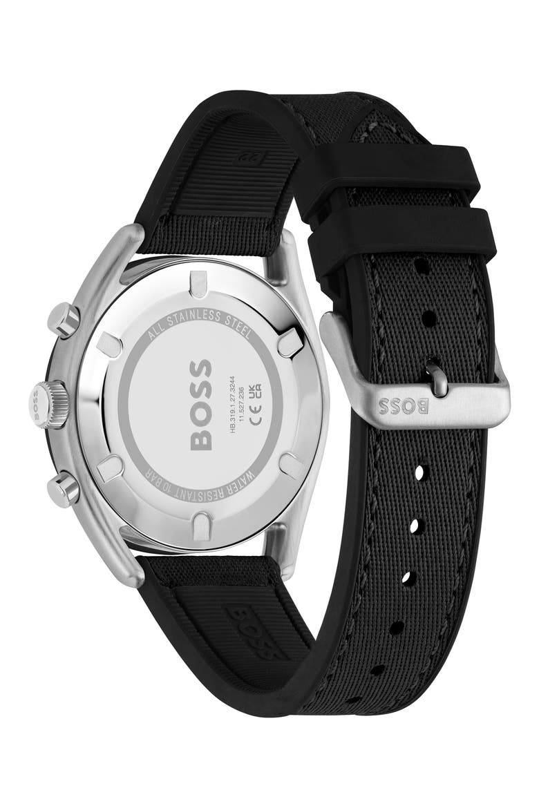 Top Fabric Strap Chronograph Watch, Alternate, color, BLACK DIAL