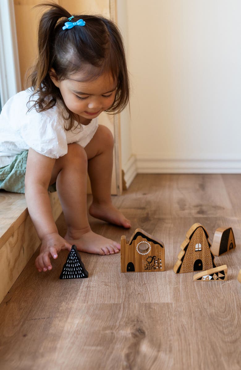 Wee Gallery Woodland Village Building Blocks with Houses, Trees & Animals, Alternate, color, Natural Bamboo