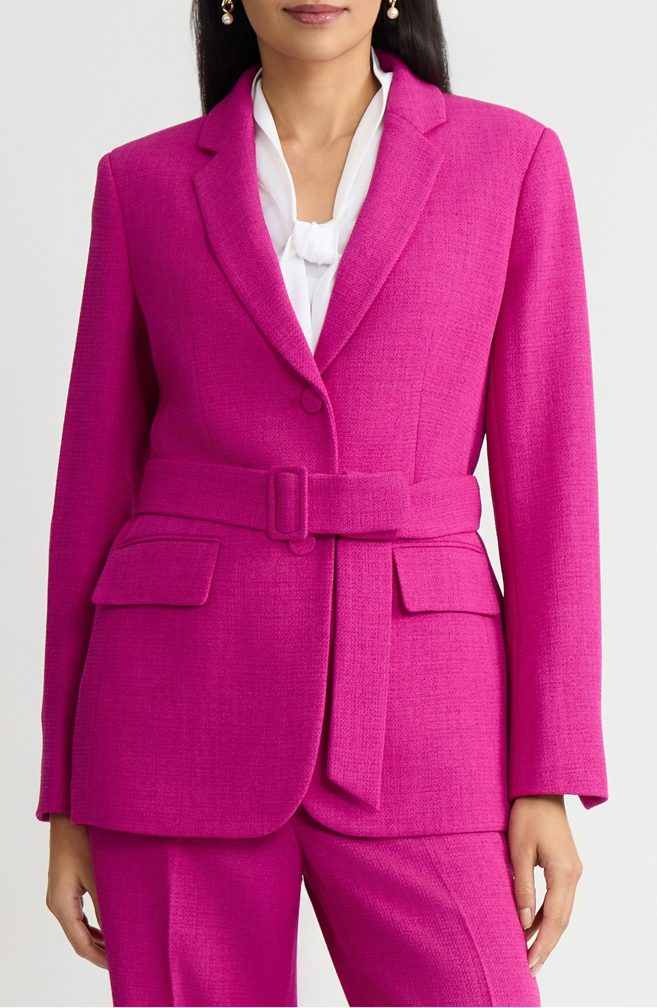 Two Button Blazer With Belted Waist