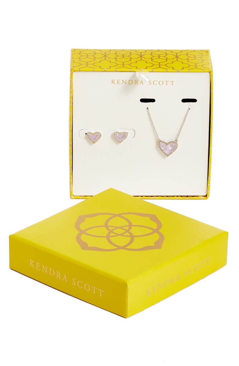 Kendra Scott Ari Heart Pendant Necklace & Stud Earrings Set, Main, color, 