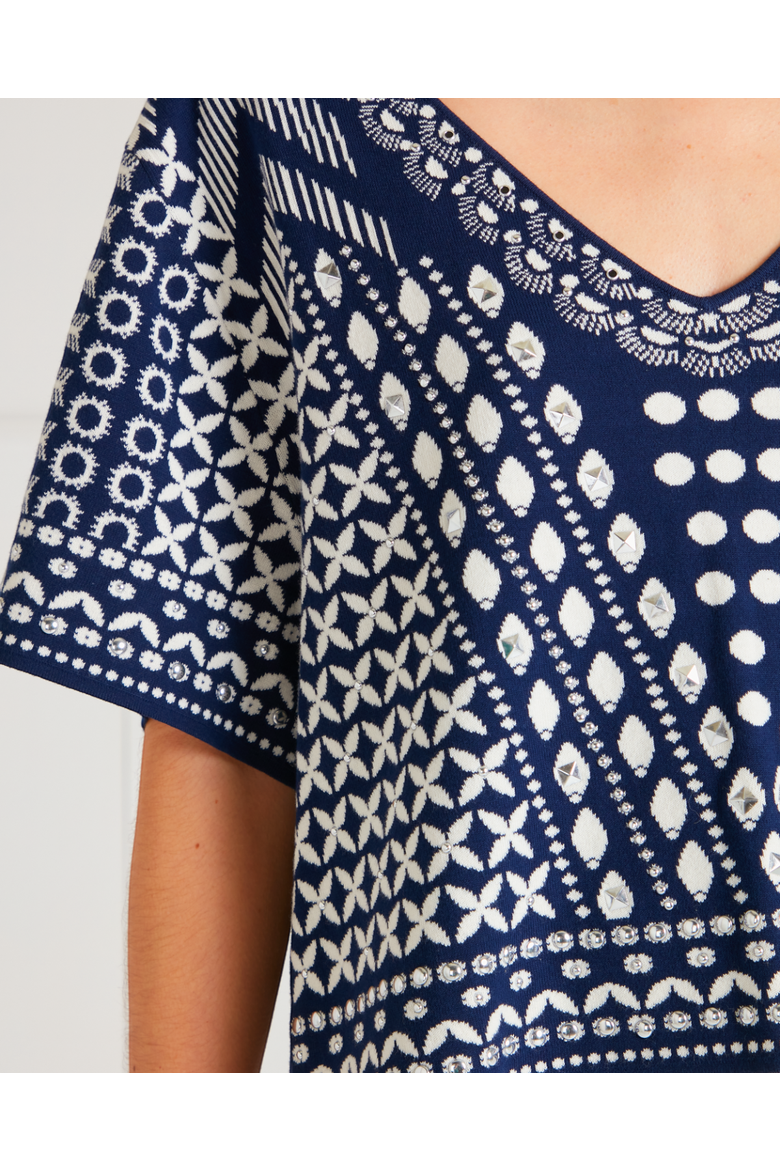 Tlalli Knit Top, Alternate, color, Navy Silver