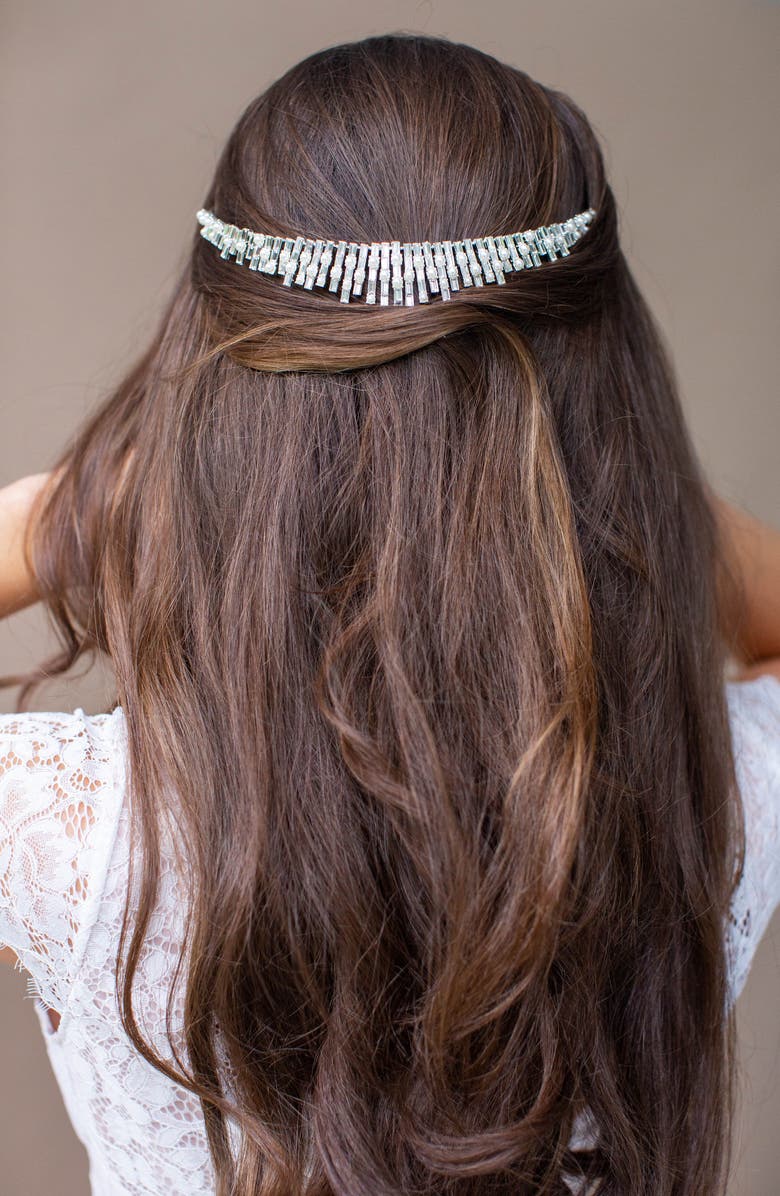 Brides & Hairpins Indira Crystal & Faux Pearl Crown, Alternate, color, Silver