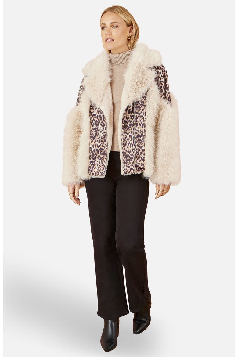 Faux Fur Biker Leopard Print Jacket, Alternate, color, Brown