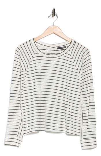 ADRIANNA PAPELL ADRIANNA PAPELL STRIPE LONG SLEEVE TEXTURED KNIT TOP