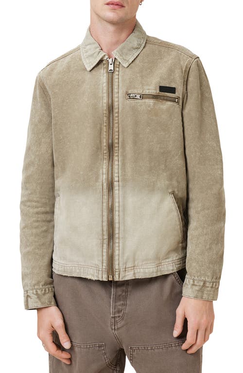 Allsaints Rothwell Washed Cotton Workwear Jacket In Mire Brown