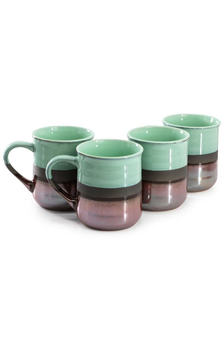 Gibson Home Copper Tonal 4 Piece 18 Ounce Stoneware Cup Set in Celadon, Alternate, color, Blue