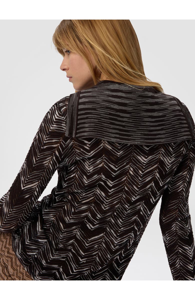 Missoni High-neck Buttoned Sweater With Chevron Pattern, Alternate, color, Brown