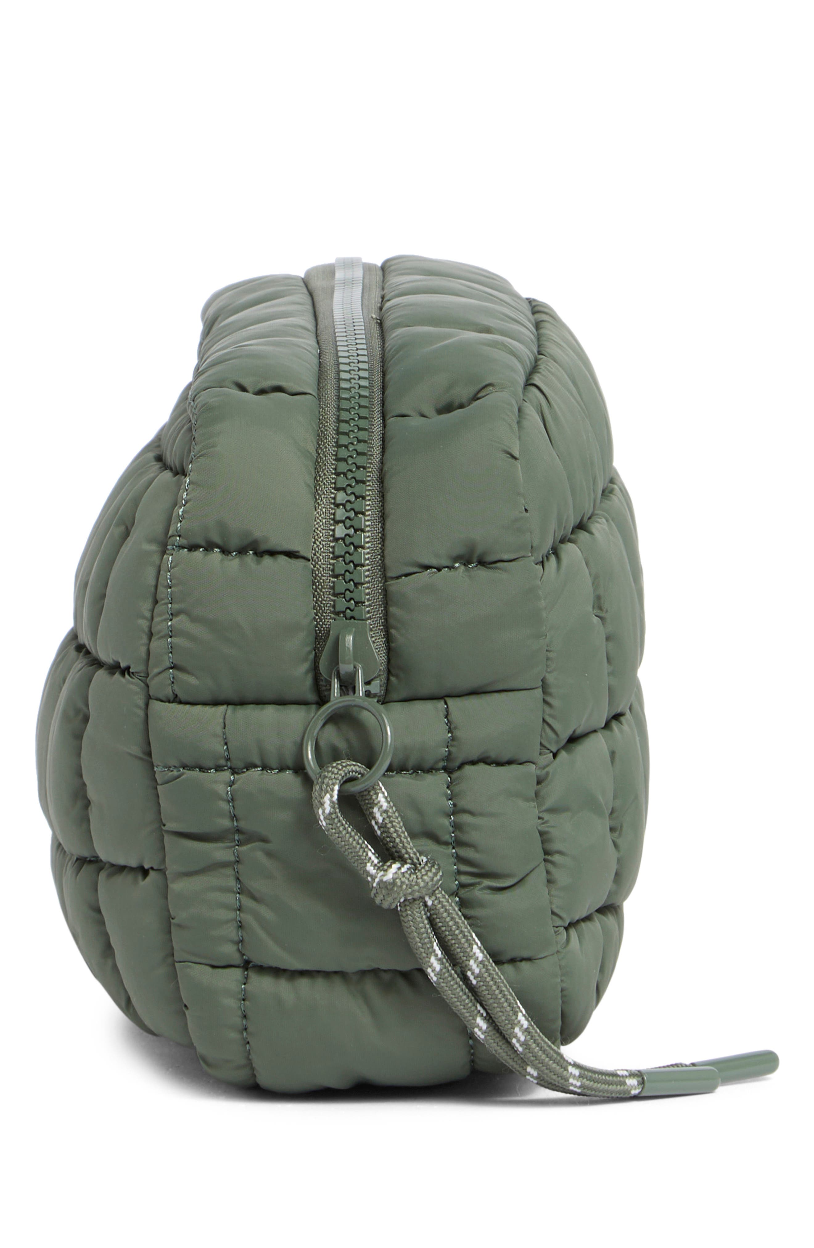 Quilted Nylon Cosmetic Pouch, Alternate, color, OLIVE