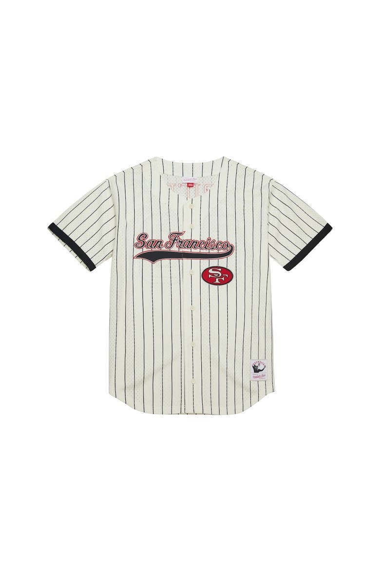 Men's Mitchell & Ness Jerry Rice Cream San Francisco 49ers Name & Number Mesh Button-Up Baseball Jersey, Alternate, color, Cream