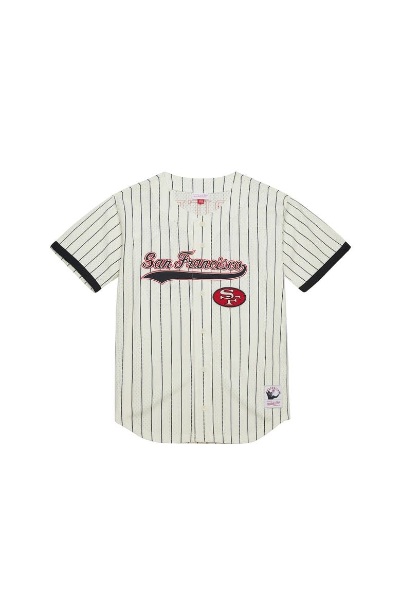 Mitchell & Ness Men's Mitchell & Ness Jerry Rice Cream San Francisco 49ers Name & Number Mesh Button-Up Baseball Jersey, Alternate, color, Cream