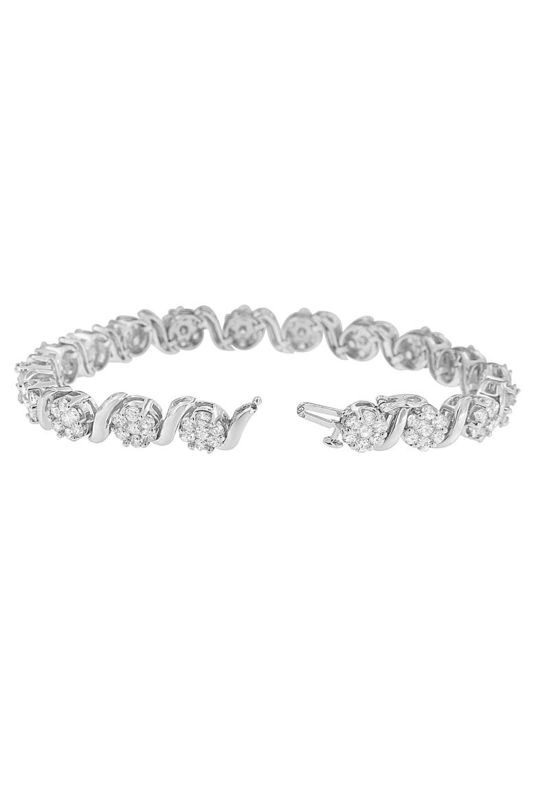 14K White Gold 7 3/8 Cttw Diamond Floral Cluster S Link Bracelet, Alternate, color, White