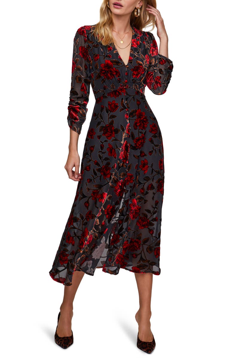 ASTR the Label Jalisca Floral Velvet Burnout Midi Dress, Main, color,