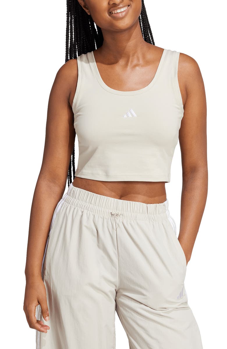 adidas Stretch Cotton Crop Tank, Main, color, Wonder Alumina/ White