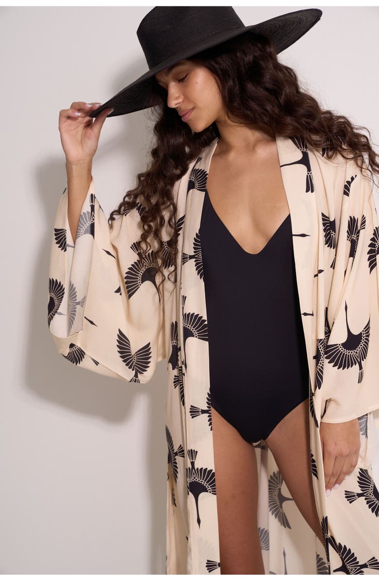 Gottex Beach Life Soar & Shore Robe Cover-Up, Alternate, color, Black-Cream
