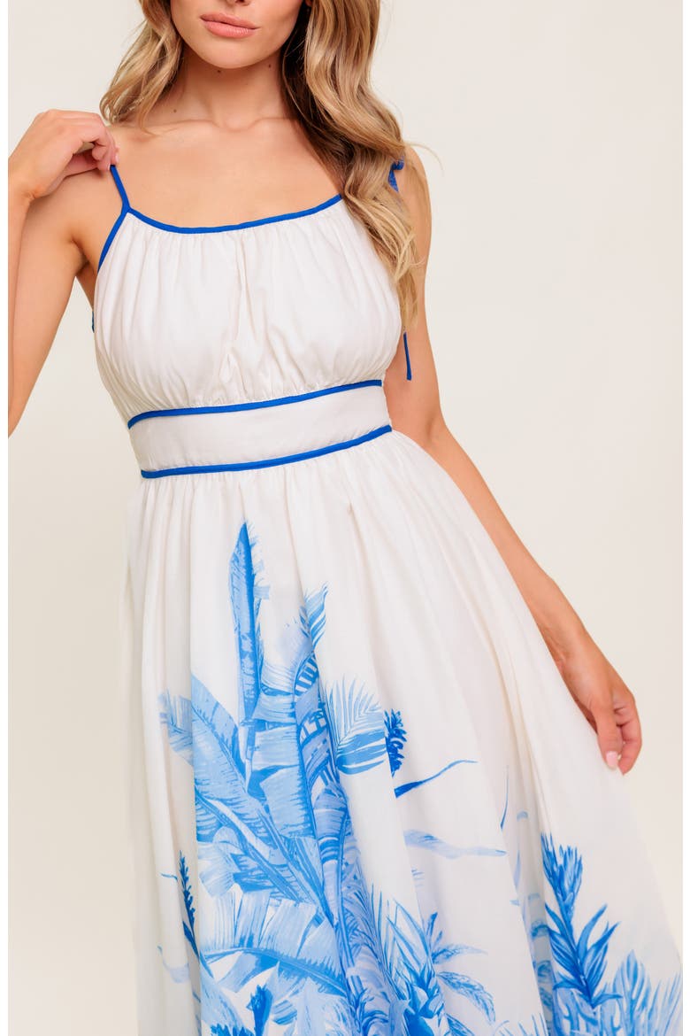 Frond Print Midi Dress, Alternate, color, IVORY BLUE