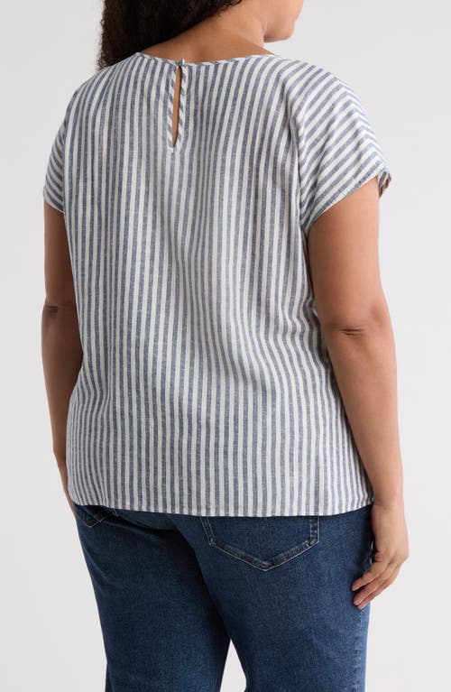 Caslon ® Stripe Short Sleeve Linen Blend Top