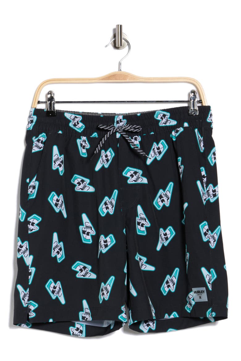Skull Lightning Volley Swim Trunks, Alternate, color, BLACK
