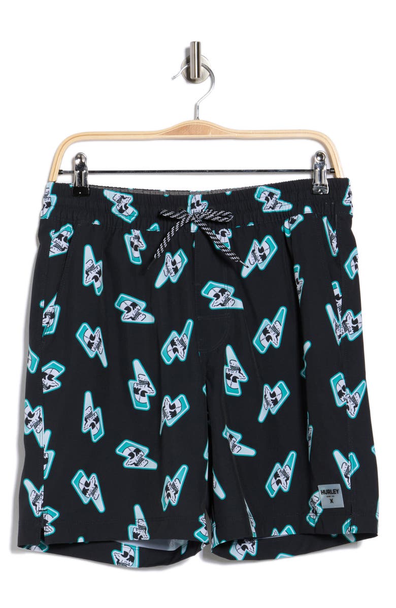 Hurley Skull Lightning Volley Swim Trunks, Alternate, color, Black