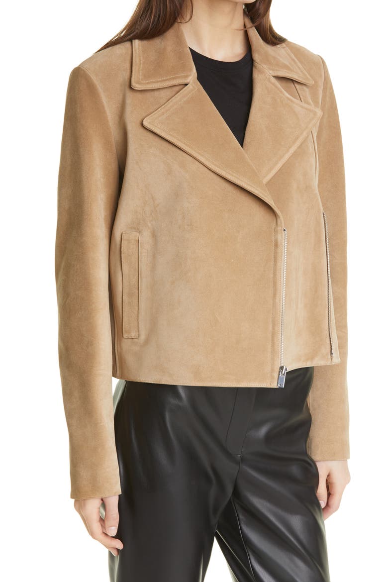 Suede Moto Jacket, Alternate, color, DARK SAND