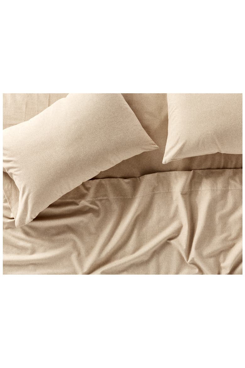 Cloud Brushed Organic Cotton Flannel Sheet Set, Alternate, color, CAMEL HEATHER