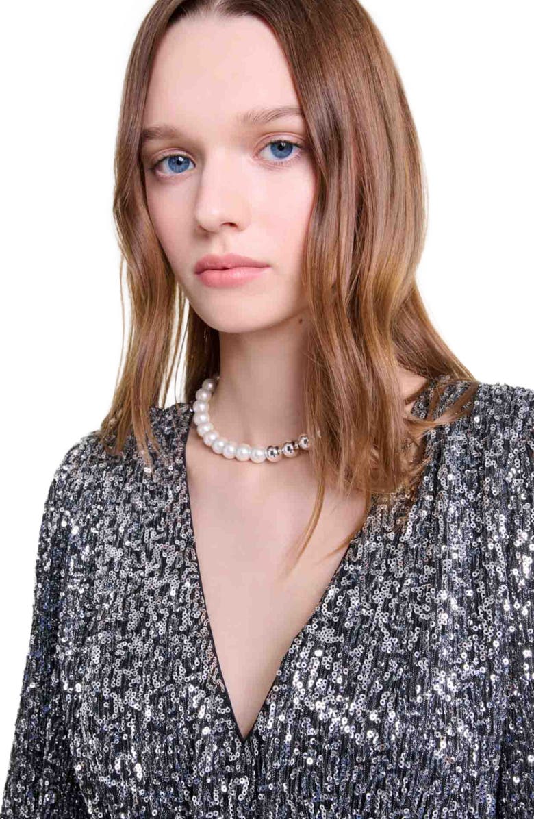 maje Short ruffled sequinned dress, Alternate, color, 