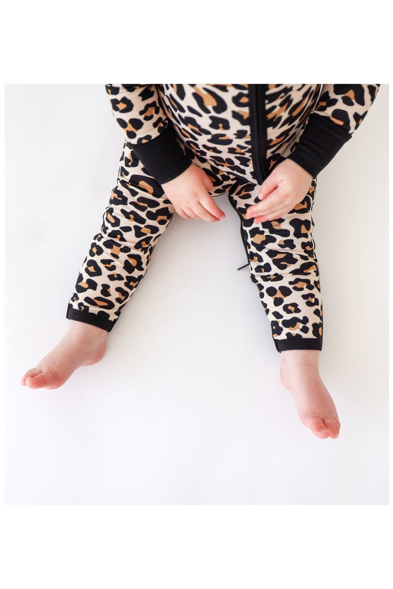 Lana Leopard Fitted Convertible Footie Pajamas, Alternate, color, LIGHT BEIGE