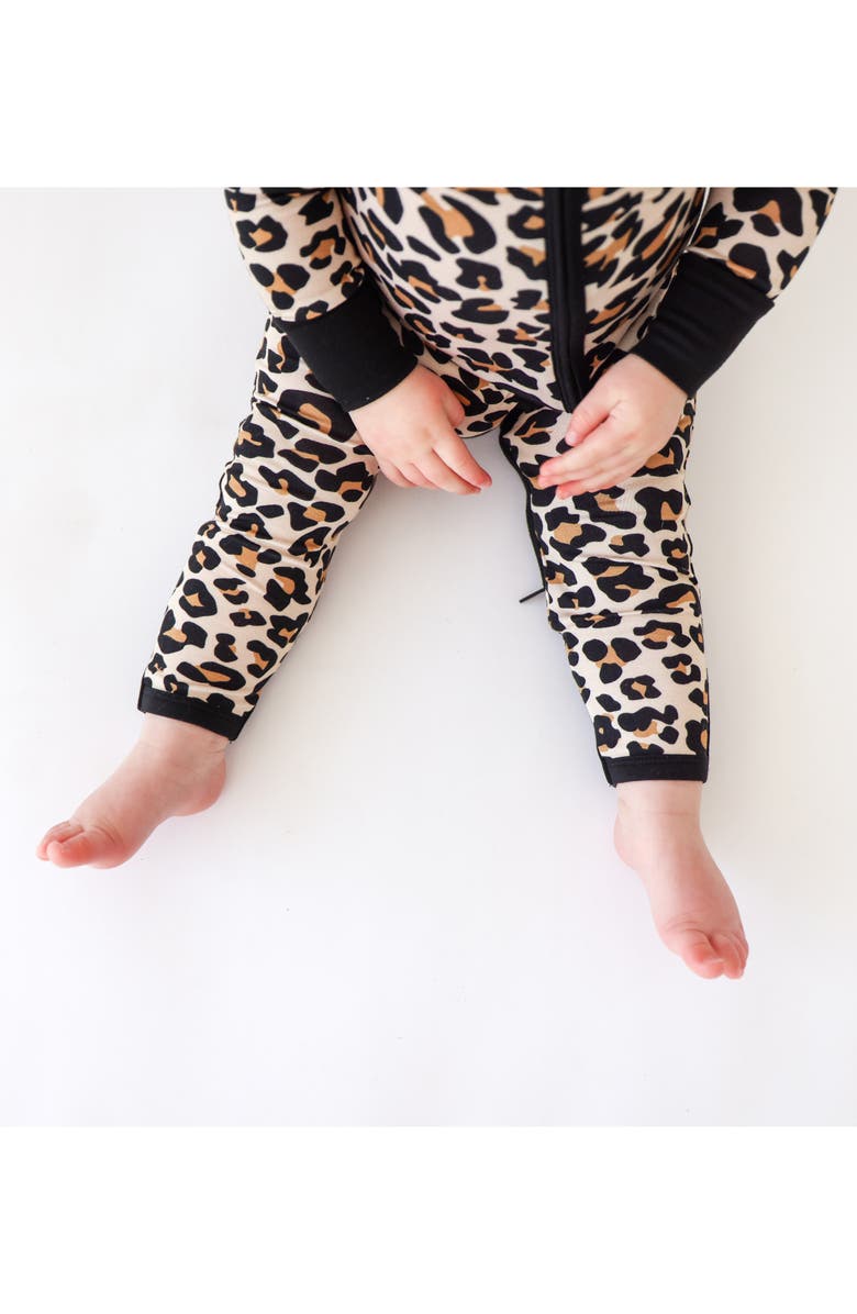 Posh Peanut Lana Leopard Fitted Convertible Footie Pajamas, Alternate, color, Light Beige