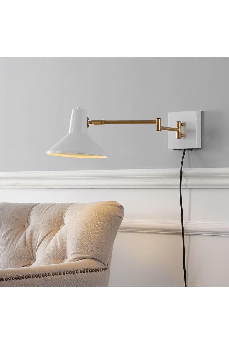 Hygge Swing Arm 1-Light Modern Midcentury Iron USB Charging Port LED Sconce, Alternate, color, White