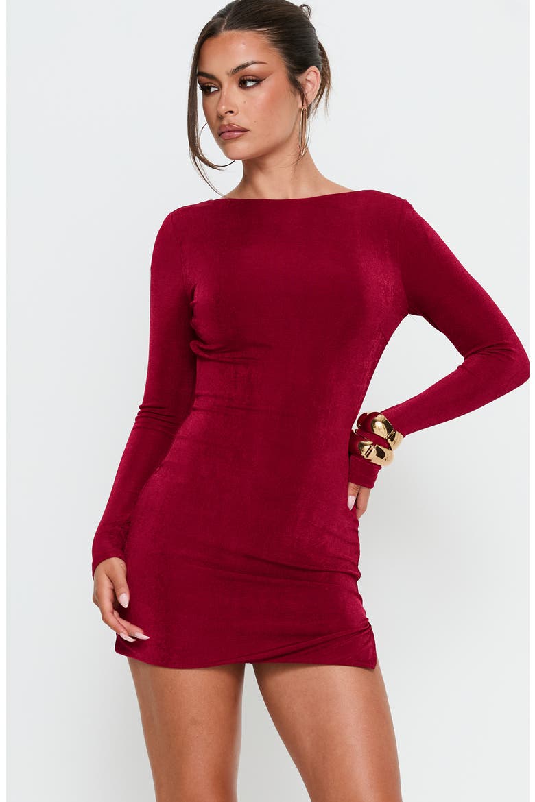 Corynn Long Sleeve Velvet Minidress, Alternate, color, DARK RED
