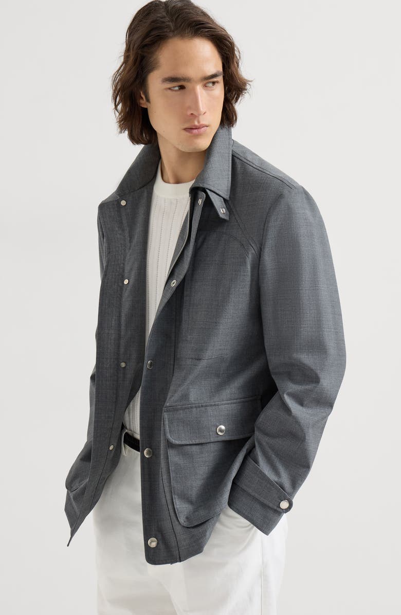 Brunello Cucinelli Bonded fresco field jacket, Alternate, color, Grey