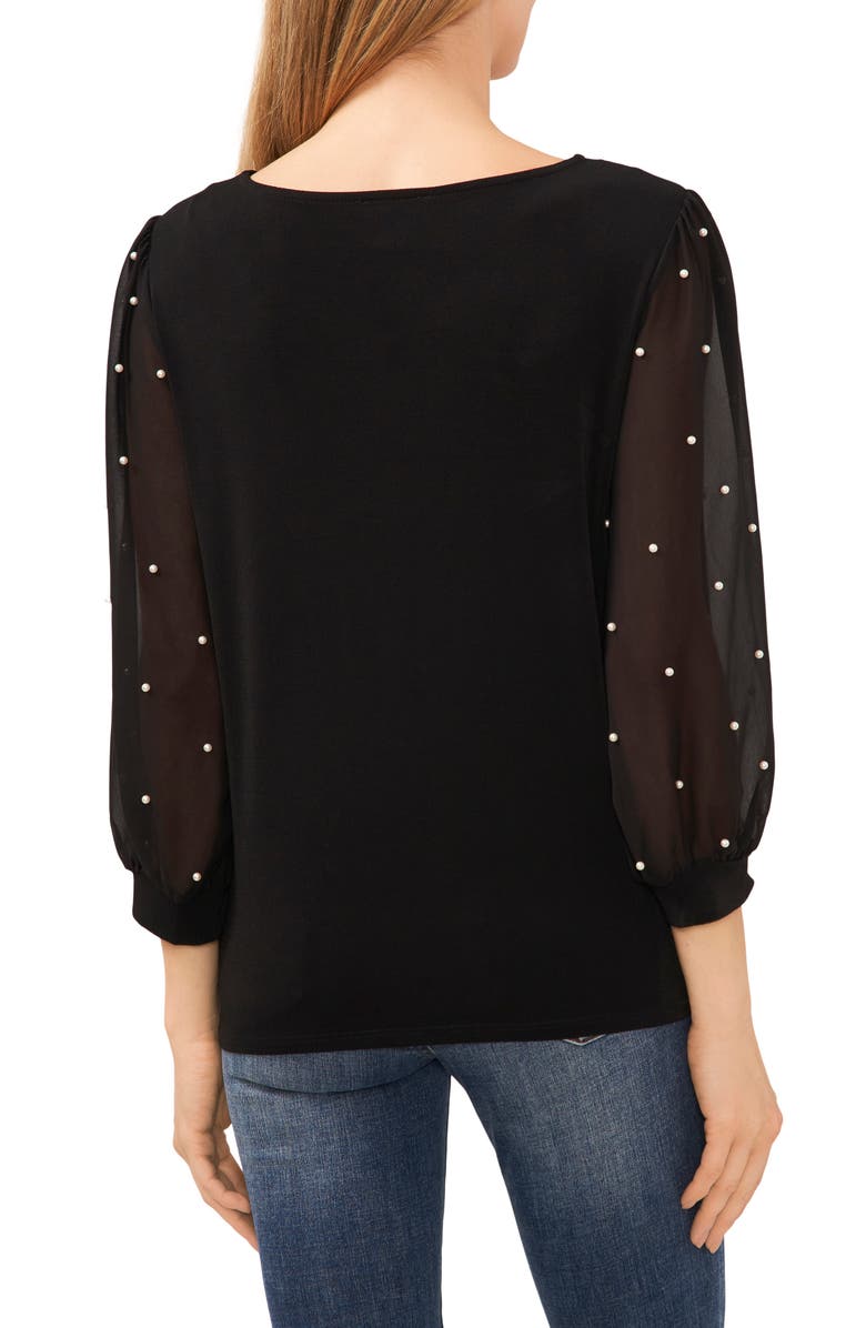 CeCe Mixed Media Imitation Pearl Top, Alternate, color,
