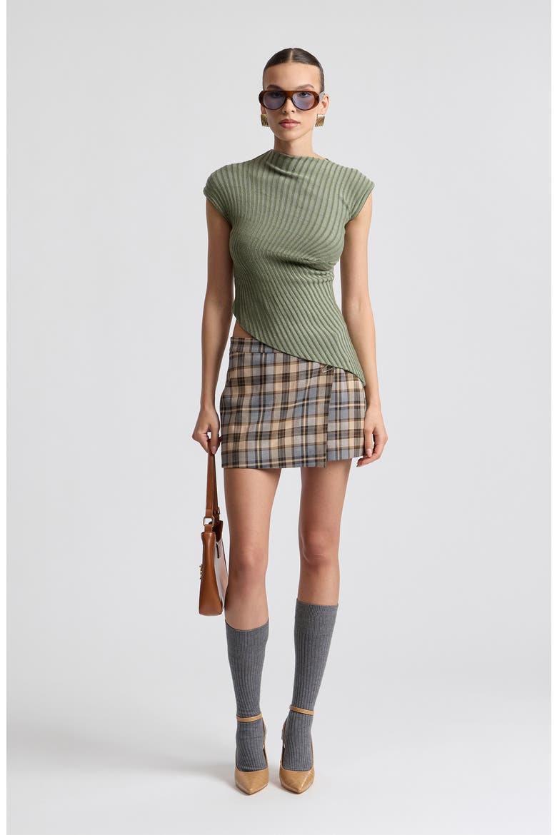Safety Pin Plaid Mini Skort, Alternate, color, LT BROWN PLAID