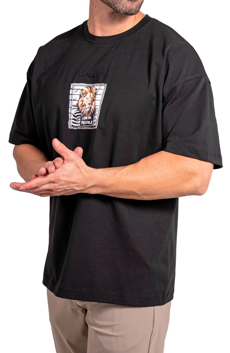 Maceoo Ascension Trouble Appliqué Cotton Graphic T-Shirt, Alternate, color, Black