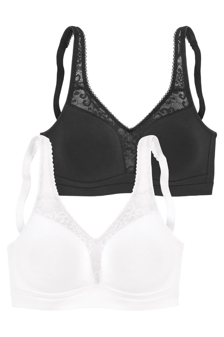 2 Pk Lace Wireless Bras, Alternate, color, White & Black