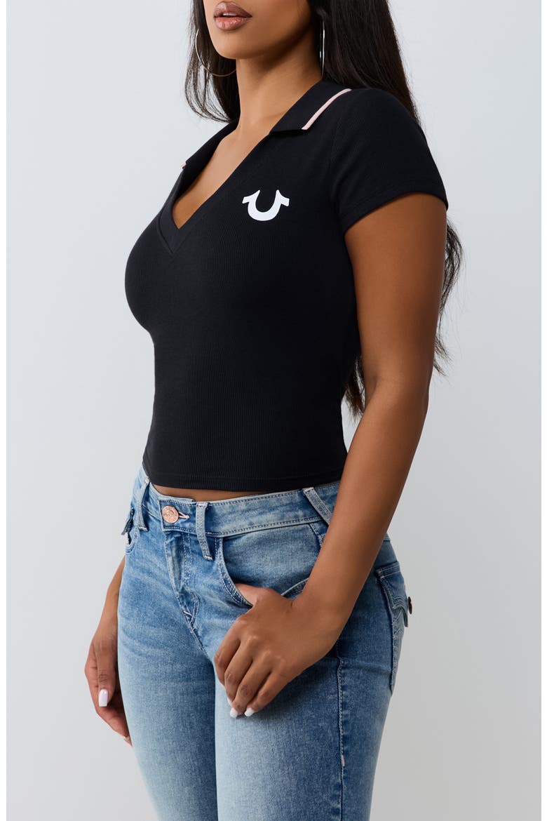 Ribbed Deep V Graphic Polo, Alternate, color, JET BLACK