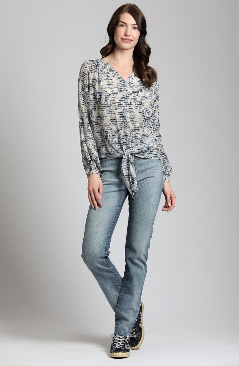 APNY Print Tie Front Top, Alternate, color, Grey Multi