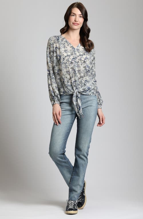 Apny Print Tie Front Top In Grey Multi