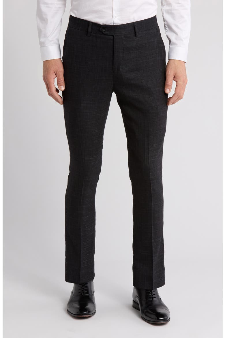 Plaid Slim Fit Dress Pants, Main, color, BLACK