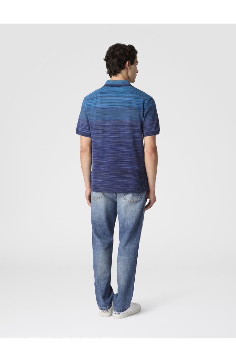 Missoni Short Sleeve Polo With Flame Knit, Alternate, color, Blue
