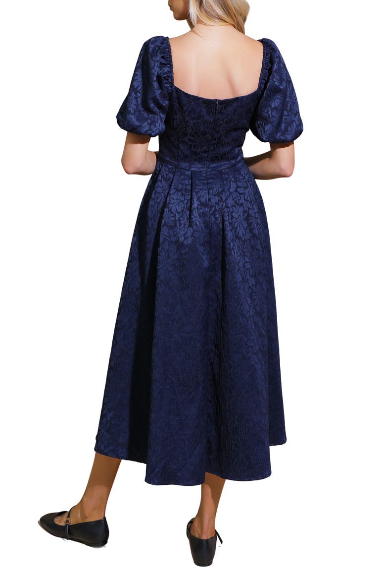 Puff Sleeve Midi Dress, Alternate, color, NAVY