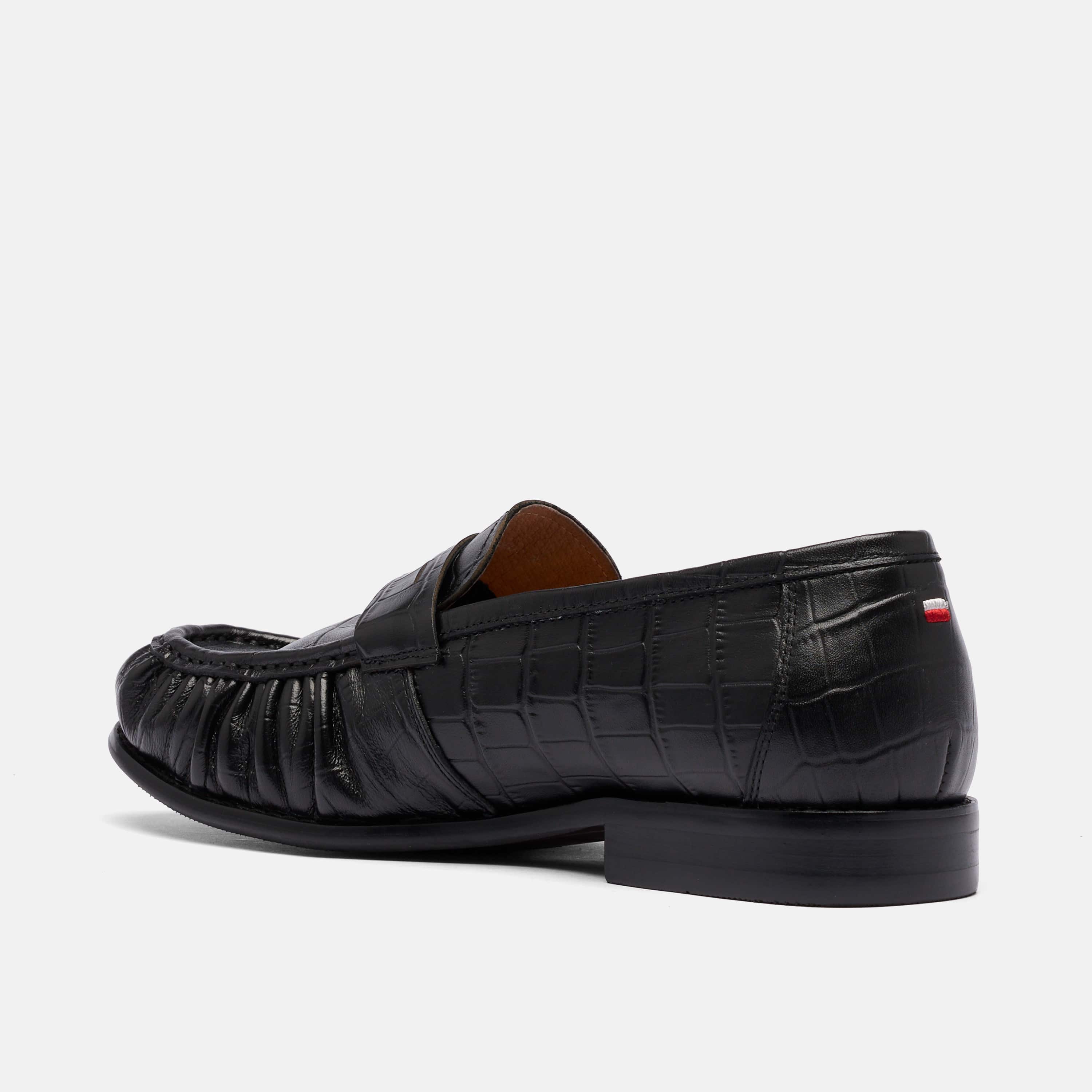 Kennedy Embossed Pleated Penny Loafer, Alternate, color, Black Croc