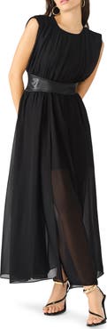 Steve Madden Issey Faux Leather Trim Maxi Dress