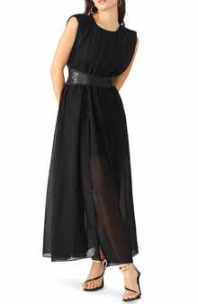 Steve Madden Issey Faux Leather Trim Maxi Dress