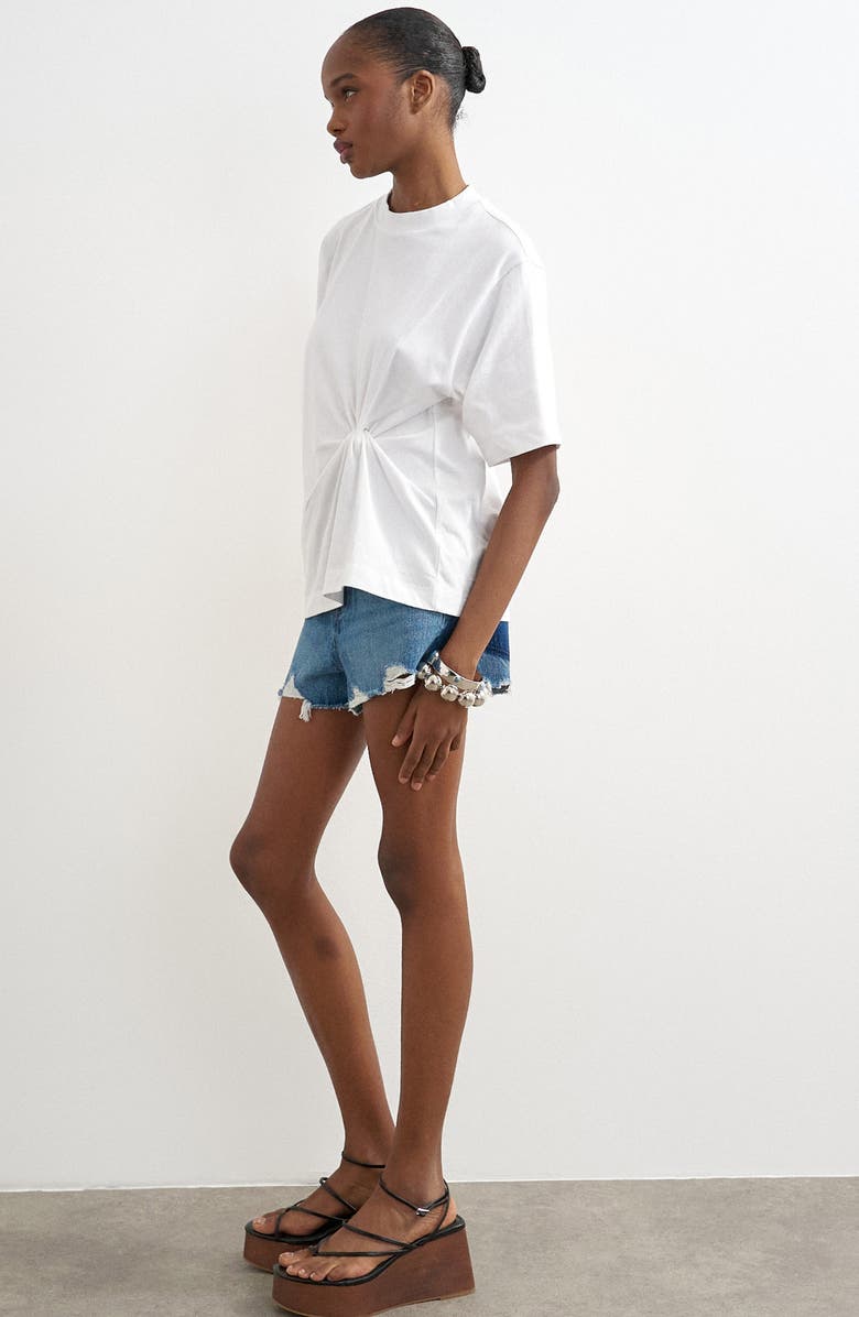 Topshop Distressed Denim Cutoff Shorts, Alternate, color, Medium Blue
