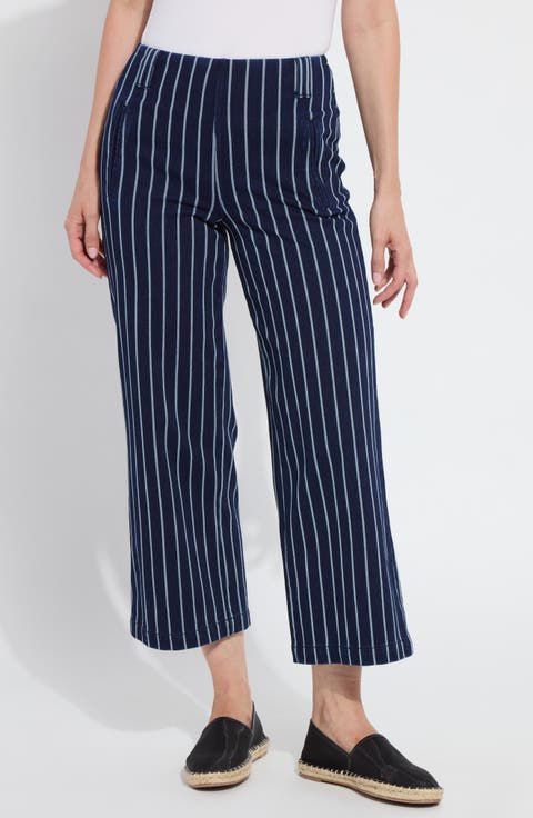 Esme Stripe Crop Wide Leg Jeans ( Indigo Nautical Stripe)