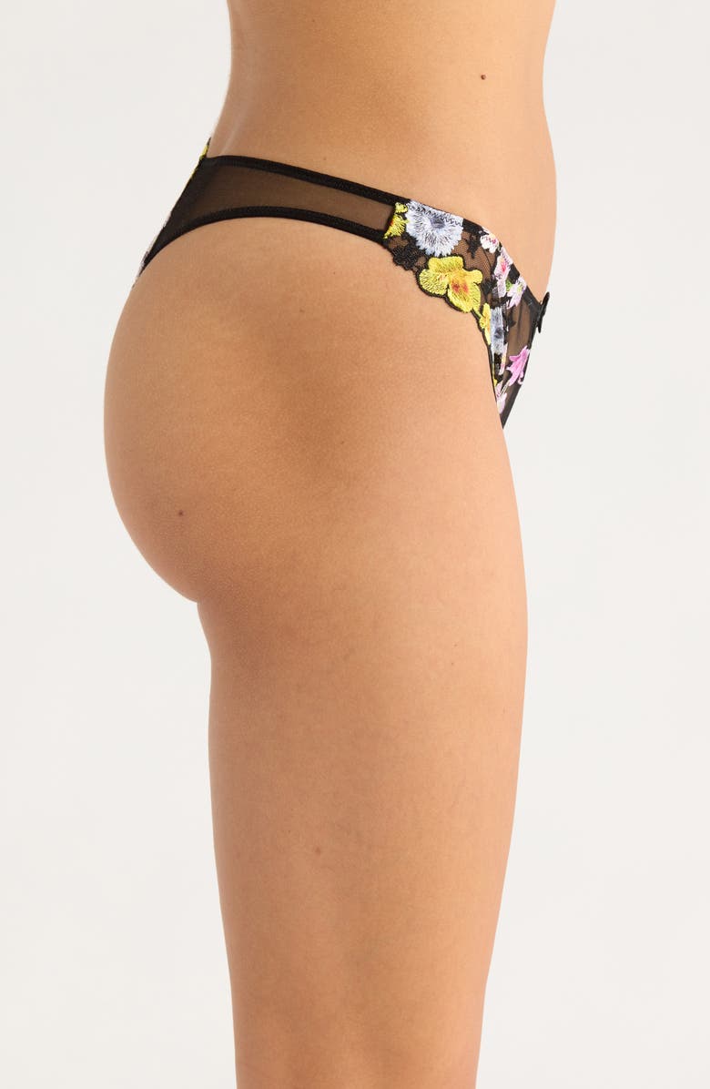 Fleur Du Mal Eden Embroidered Silk Blend Bikini Briefs, Alternate, color, Black